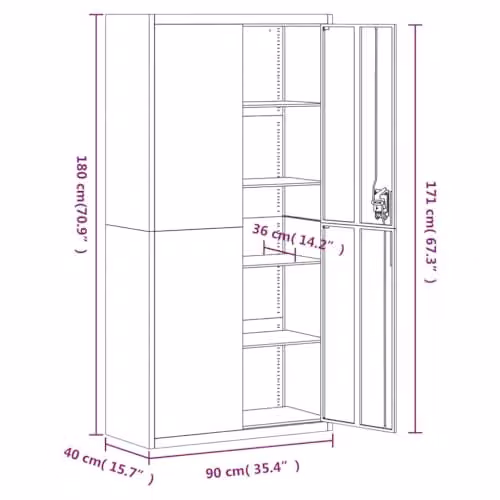 vidaXL Anthracite Metal File Cabinet with Lock and Adjustable Shelves, W/D/H: 90 x 40 x 220 cm – 3
