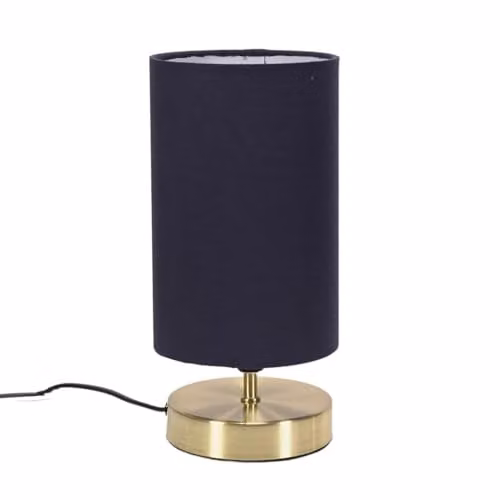 ValueLights Brushed Gold Cylinder Touch Dimmer Table Lamp with Navy Blue Fabric Shade and Included LED Bulb