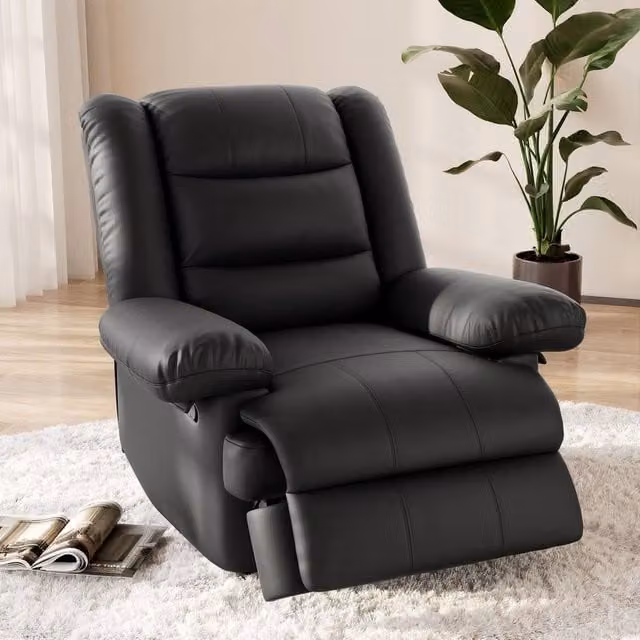 Gartistgo Manual Recliner Armchair in Black PU Leather with Metal Frame