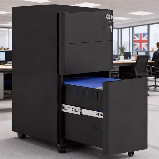 ERGOVEXA Lockable 3-Drawer Steel Filing Cabinet in Black