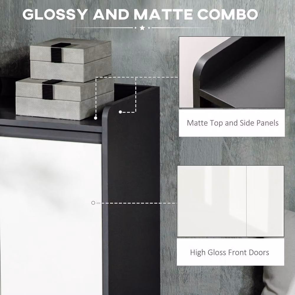 STILVORA Modern Grey Shoe Cabinet with Open Shelves and Hinged Doors – 6