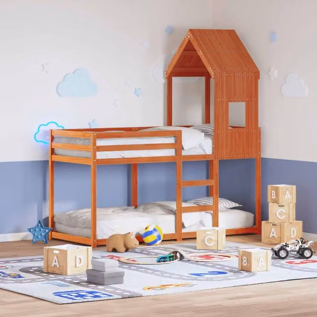 Berkfield Home Rustic Wax Brown Solid Wood Pine Bunk Bed W/D/H: 90 x 200 cm