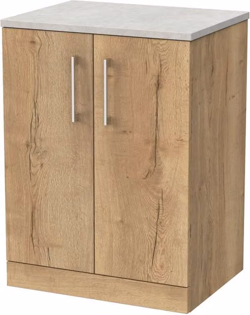 Balterley Pershall 2 Door Bathroom Vanity with White Sparkle Top, Autumn Oak, Width: 60 cm