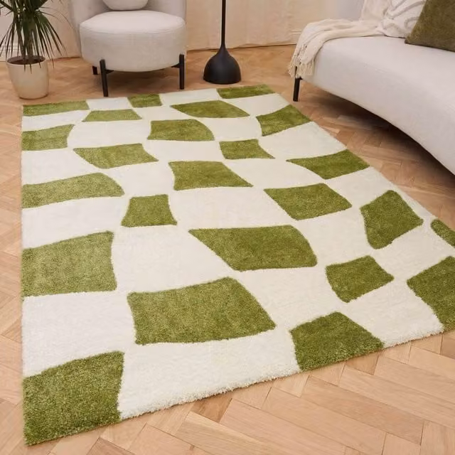 THE RUGS Joli Chequered Soft and Dense Pile Living Room and Bedroom Rug in Green, W: 200 cm, D: 290 cm – 1