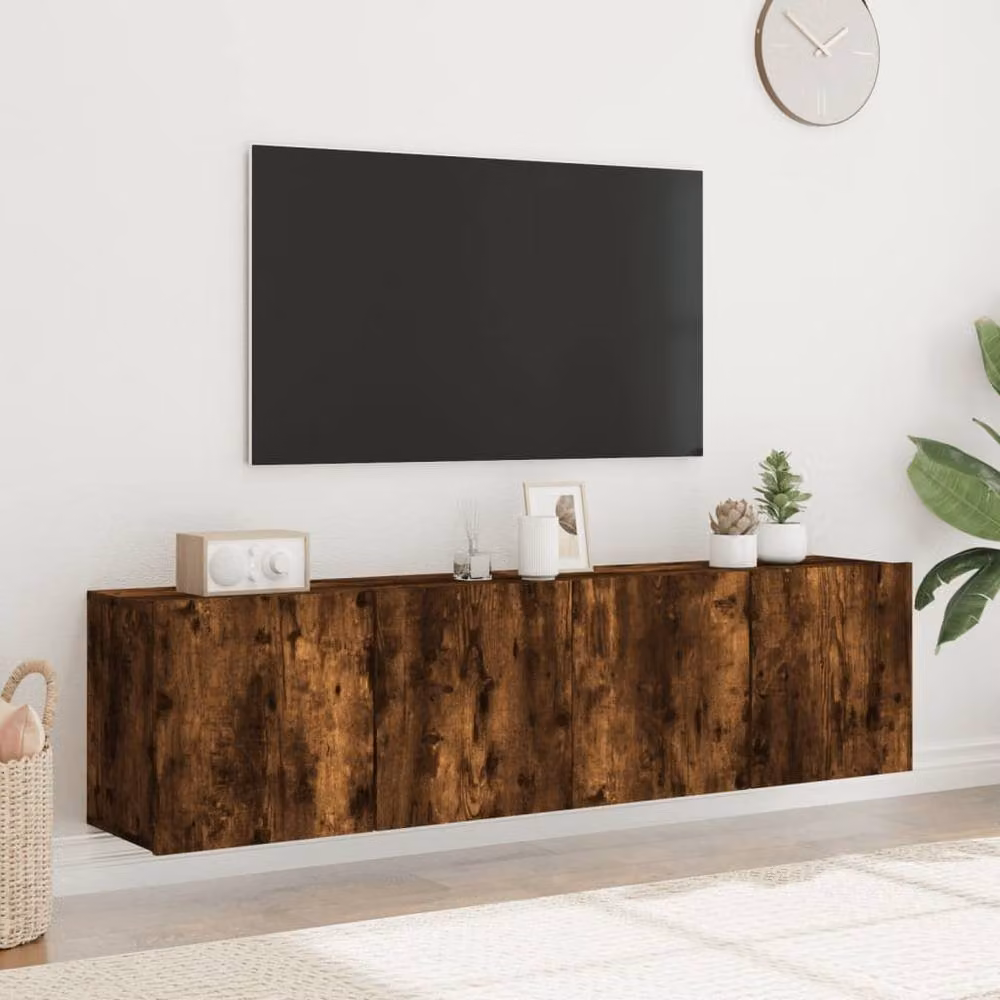 Berkfield Home Wall-mounted TV Cabinets in Smoked Oak Brown, 2 Pieces, W/D/H: 80 x 30 x 41 cm – 3