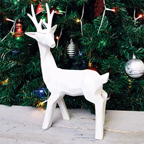 St Helens Home & Garden White Glitter Reindeer Polyresin Christmas Decoration
