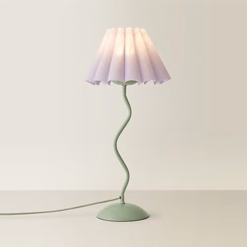ValueLights Wiggle Lilac Pleated Scallop Metal Table Lamp in Green and Purple