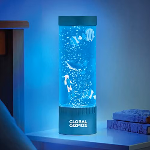 Global Gizmos Magical Bubble Lamp with 7 Changing LED Colours and Scuba Diver Decoration in Gold/Brass or Blue – 1