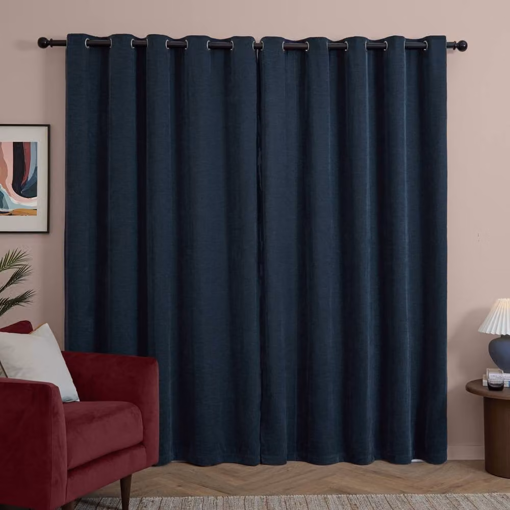 Furn Soft Chenille Blackout Eyelet Curtains in Blue, W: 168 cm, D: 137 cm – 2
