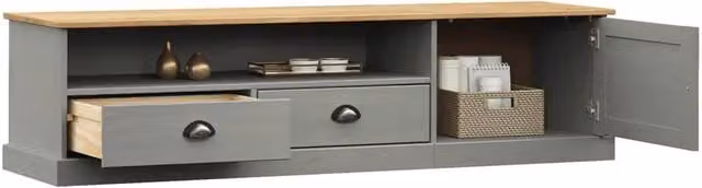 Berkfield Home VIGO Grey TV Cabinet in Solid Waxed Pine, W/D/H: 156 x 40 x 40 cm – 1