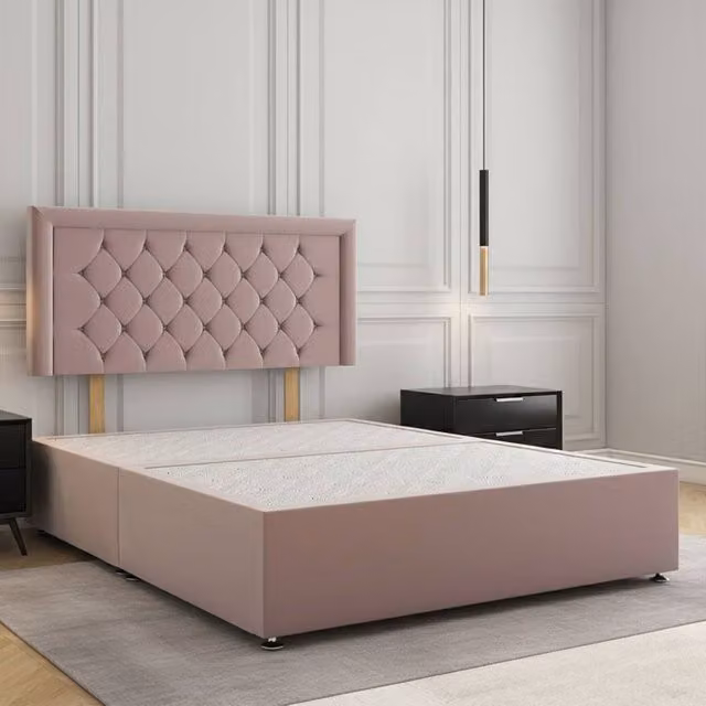 REGIONAL FURNISHINGS Pink Plush Velvet Divan Bed Base with 24 inch Headboard, King Size, W/D/H: 180 x 200 cm