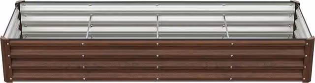 Breeins Rectangular Galvanised Steel Raised Garden Bed in Brown and White, W/D/H: 180 x 60 x 60 cm