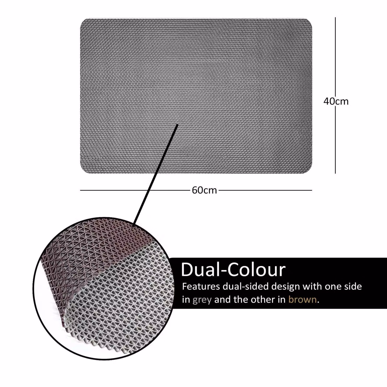 Nicoman Reversible Non-Slip PVC Shower Mat in Grey and Brown, W: 60 cm, D: 40 cm – 2