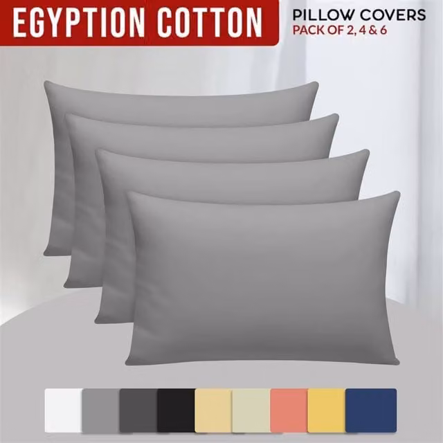 Grace 4 Pack Grey 100% Egyptian Cotton Standard Pillowcases with Envelope Closure