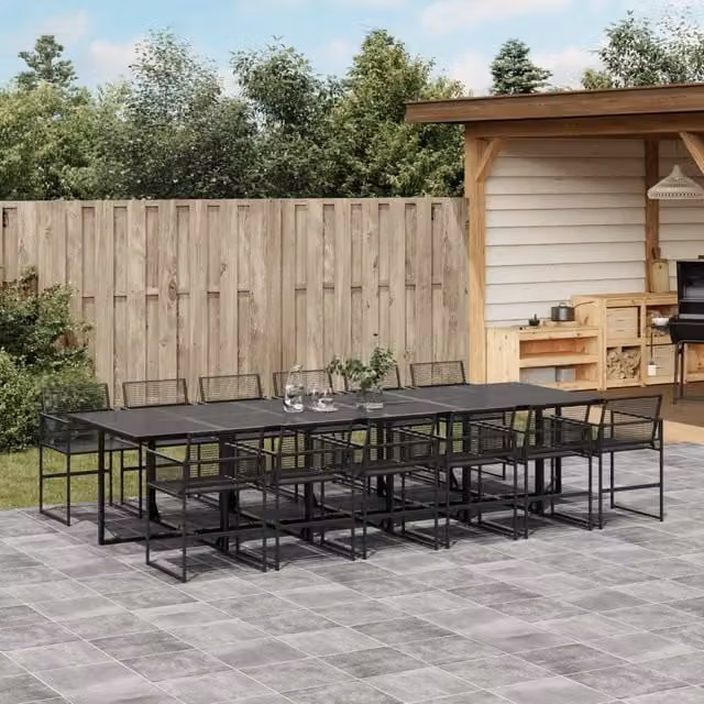 Berkfield Home 13 Piece Black Poly Rattan Garden Dining Set