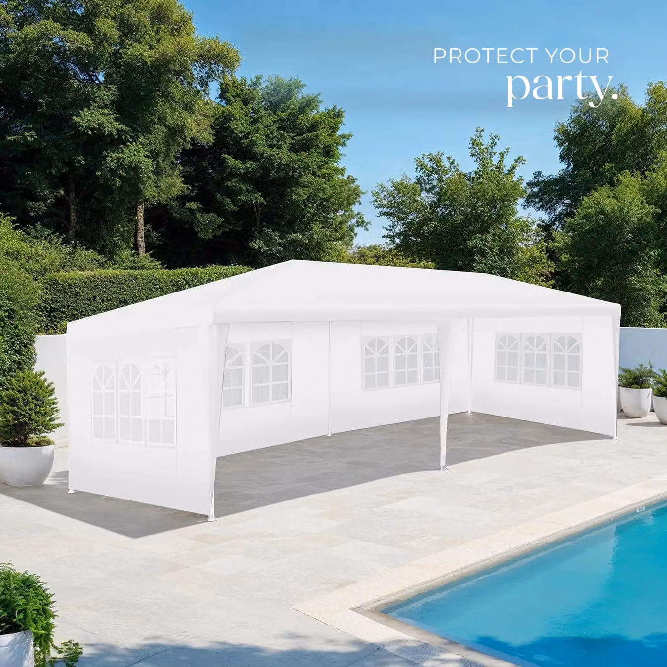 tectake Gazebo Novara in White with 5 Side Panels and Windows, W/D/H: 600 x 300 x 250 cm – 6