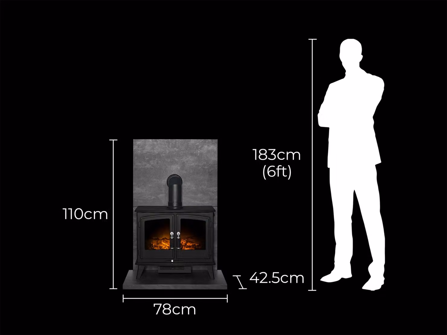 Acantha Black Electric Wall Mounted Rectangular Metal Fireplace – 4