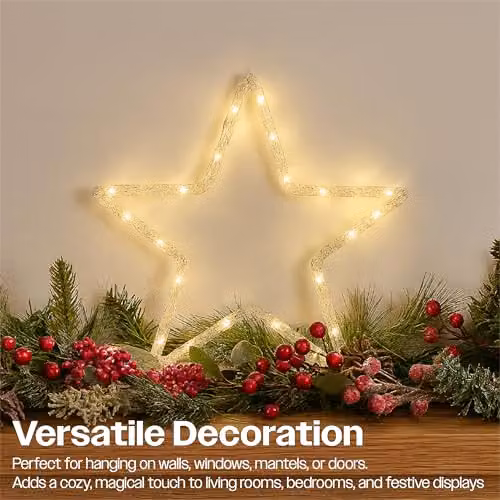 Xmas Haus Warm White LED Hanging Star, Black, 25 cm – 4