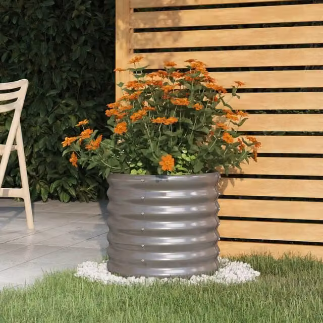 Berkfield Grey Powder-coated Steel Garden Planter Tub W/D/H: 40 x 40 x 36 cm