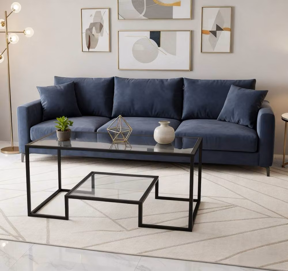 Alivio Modern Rectangular Coffee Table with Metal Frame and Transparent Wood Storage Shelves – 6
