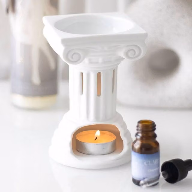 Uniqueful Greek Column Ceramic Oil Burner and Wax Warmer in White