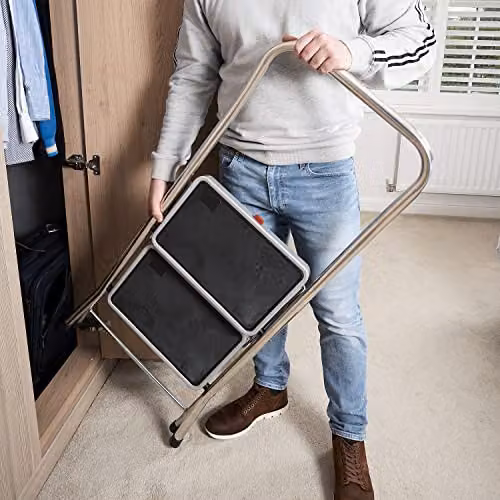 TB Davies 2 Tread High-Rail Aluminium Folding Step Ladder in Silver – 3