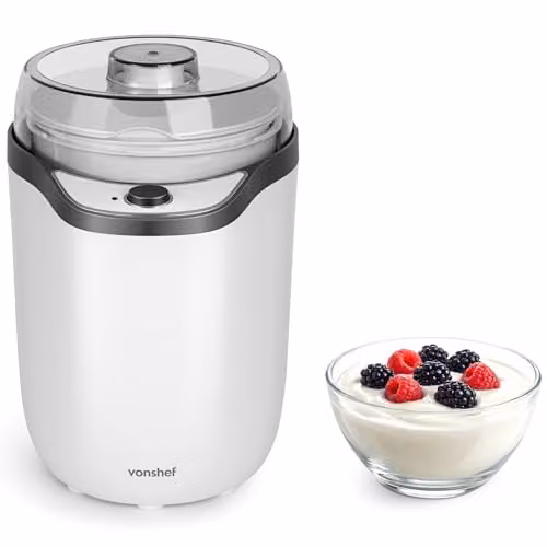 VonShef Yoghurt Maker Machine with Strainer, 1.8 l, White or Silver – 1