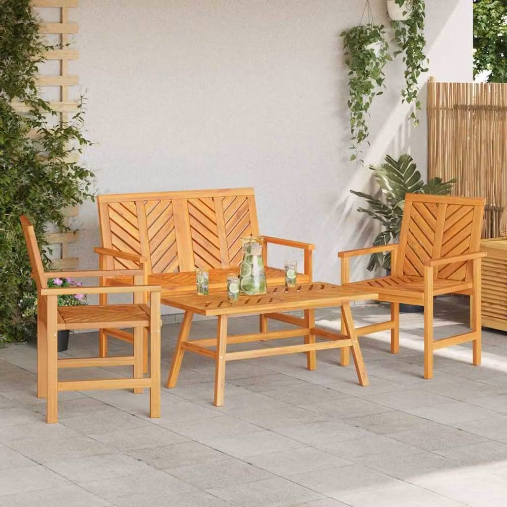 Berkfield Home Modern 4 Piece Garden Lounge Set in Brown Solid Acacia Wood – 3