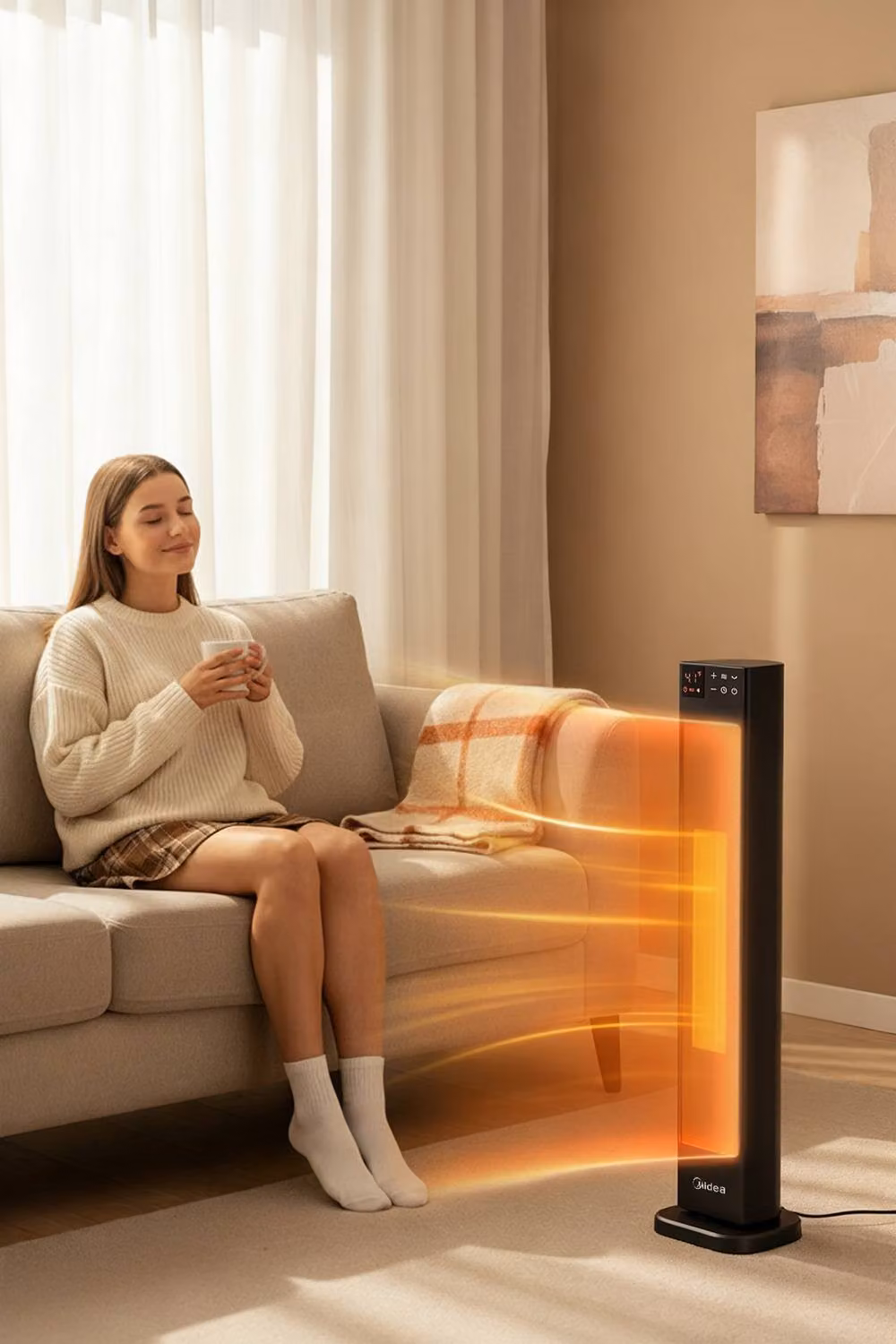 Midea 2KW PTC Ceramic Tower Heater with Remote Control, Overheat and Tip Protection, Black – 2