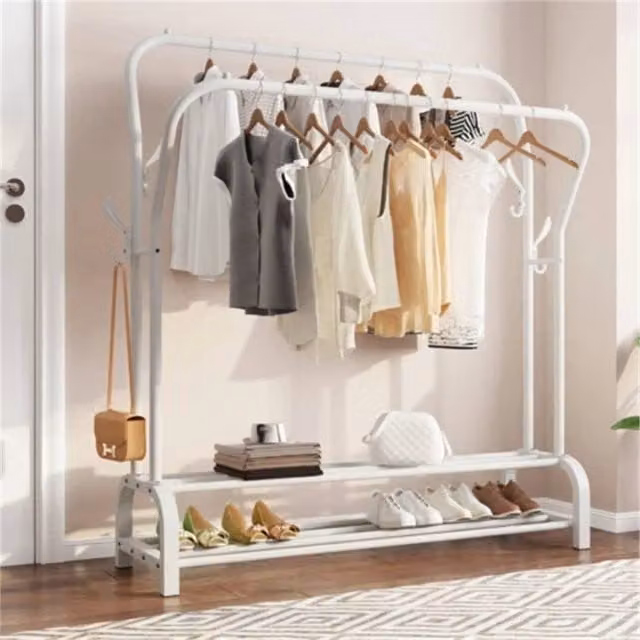 PAWNORA White Heavy Duty Double Clothes Rail Metal Clothes Rack