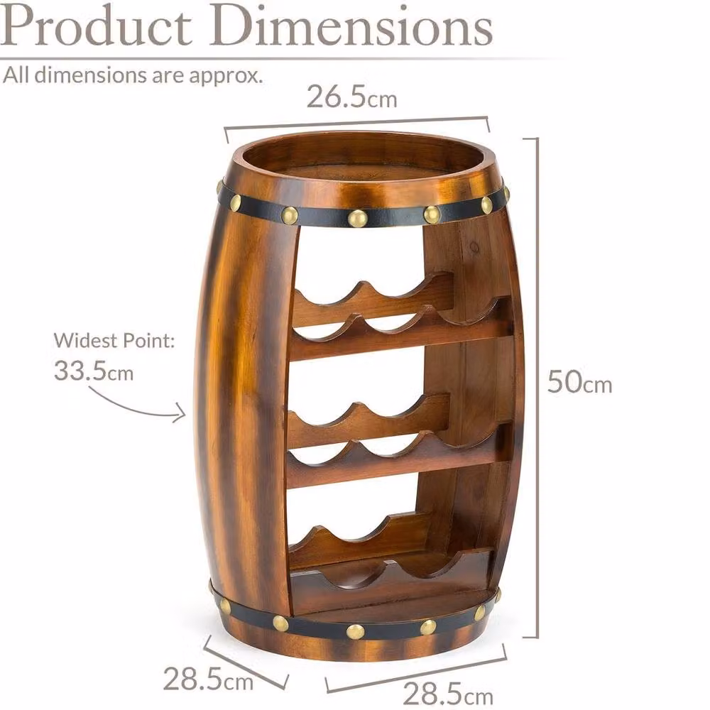 FORGEVIO Rustic Wooden Free Standing 8 Bottle Wine Rack in Brown and Gold – 2