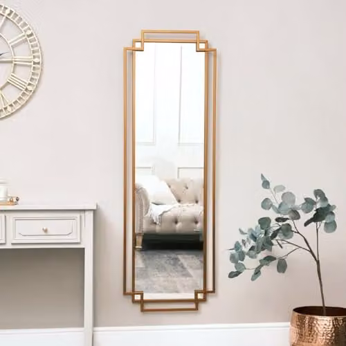 Melody Maison Art Deco Rectangular Wall Mirror in Copper and Gold, W: 142 cm, H: 47 cm