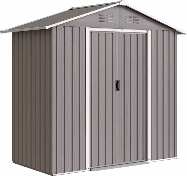 Outsunny Metal Garden Storage Shed in Grey with Sliding Doors and Side Vent
