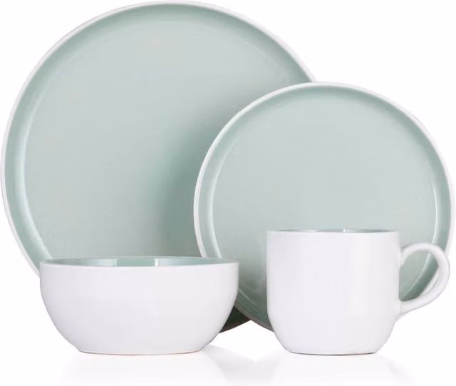 Barbary and Oak 16 Piece Green Stoneware Dinnerware Set