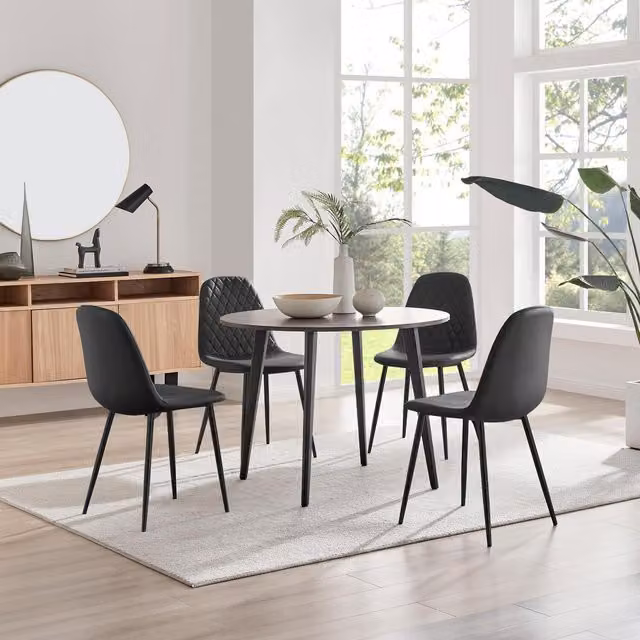 FurnitureboxUK Koko Walnut Effect Round Dining Table and 4 Corona Black Leg Chairs in Black and Brown