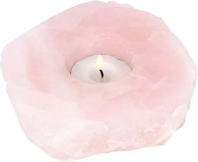 KDMK Rose Quartz Crystal Tealight Holder, Pink Stone Decor