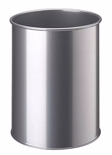 Durable Silver Metal Round Waste Bin with 15 Litre Capacity, Made from Scratch Resistant Steel, H: 33.21 cm x W: 31.5 cm x D: 26.0 cm