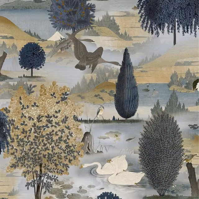 Holden Landscape Nature and Botanical Floral Wallpaper in Blue and Yellow