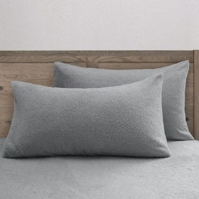 Velosso Teddy Pillowcase Pair in Silver Grey, W: 50 cm x H: 75 cm