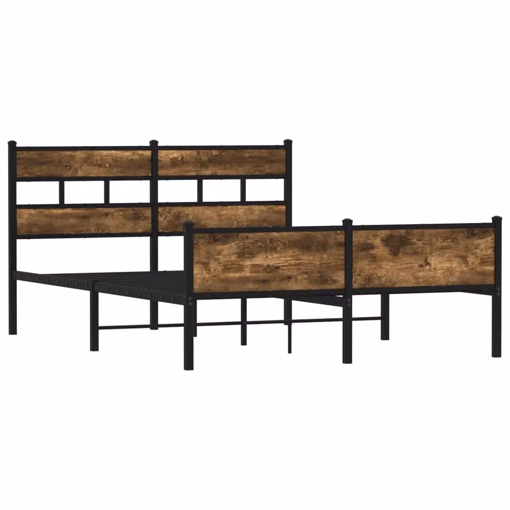 Berkfield Home Metal Bed Frame in White and Smoked Oak, W/D/H: 160 x 200 cm – 2