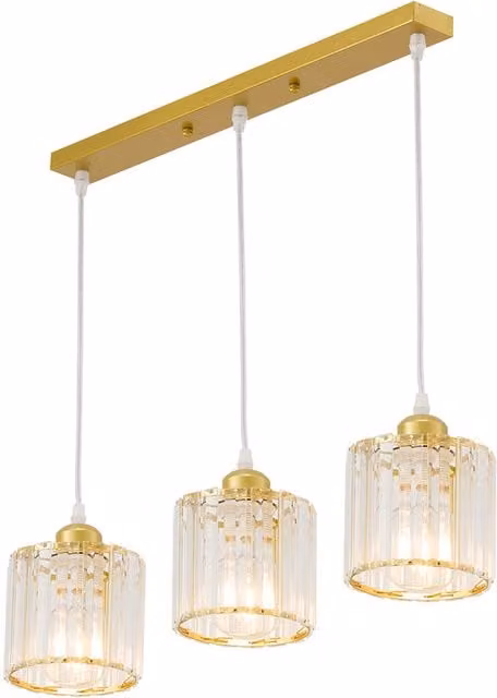 Livingandhome Cylinder Crystal Chandelier with Gold Metal Finish and Rectangular Ceiling Plate