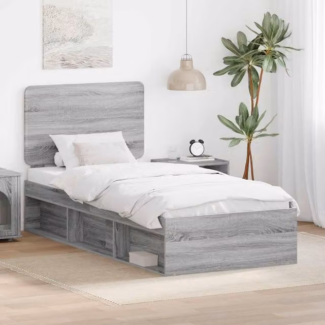 Berkfield Home Sonoma Bed Frame in Grey Solid Pine Wood, W: 75 cm, L: 190 cm – 1