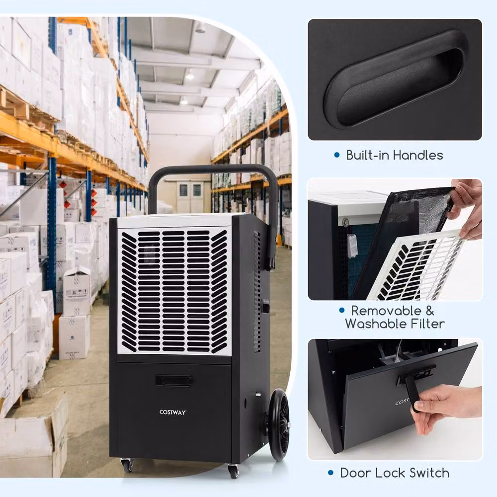 Costway Industrial Commercial Dehumidifier with 24H Timer, Black and Multicolour – 3