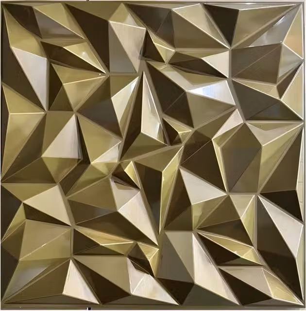 EnerJ Smart 3D PVC Wall Panel with Geometric Faceted Diamond Design in Gold, Pack of 4, W: 50 x W: 50 x H: 0.1 cm
