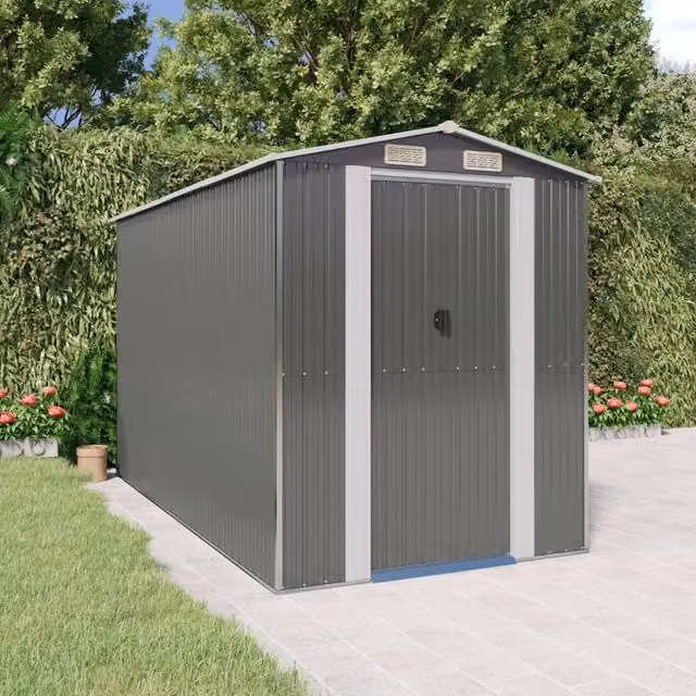 Berkfield Home Galvanised Steel Garden Shed in Light Grey, W/D/H: 192 x 357 x 223 cm – 1