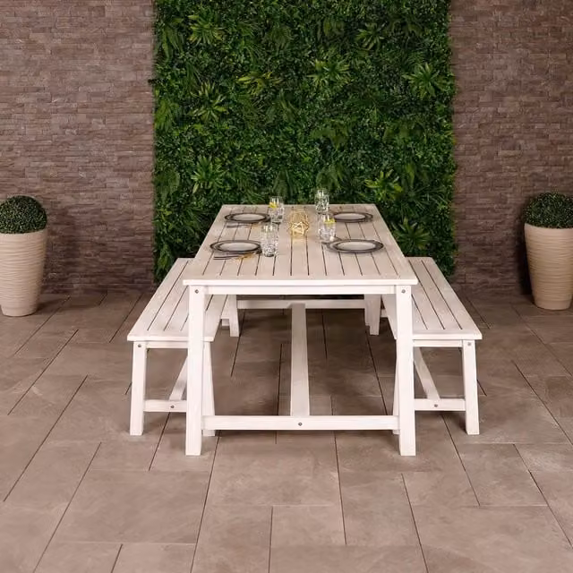 Charles Bentley FSC Acacia Wood Dining Set in White Washed Natural Finish