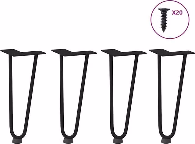 Berkfield Home Hairpin Table Legs, 4 Pieces, Matt Black Solid Steel, Height: 30 cm