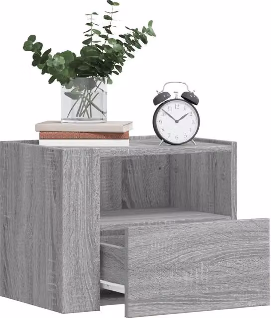 Berkfield Home Wall-mounted Bedside Cabinets, 2 Pack, Grey, W/D/H: 45 x 30 x 35 cm