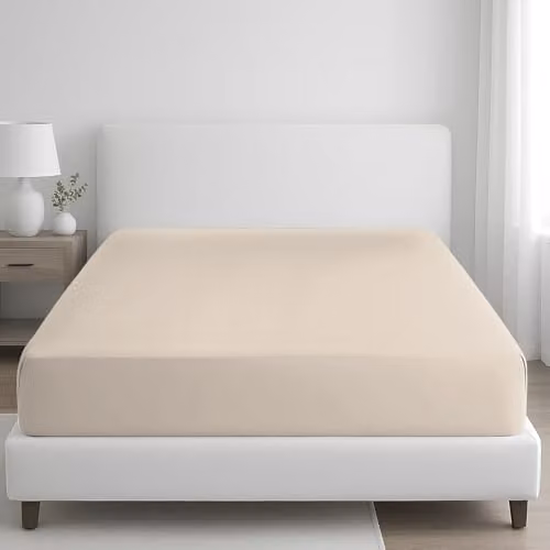 Pamposh Grace Double Mako Satin Egyptian Cotton Fitted Sheet, Taupe, W/D/H: 140 x 200 x 35 cm