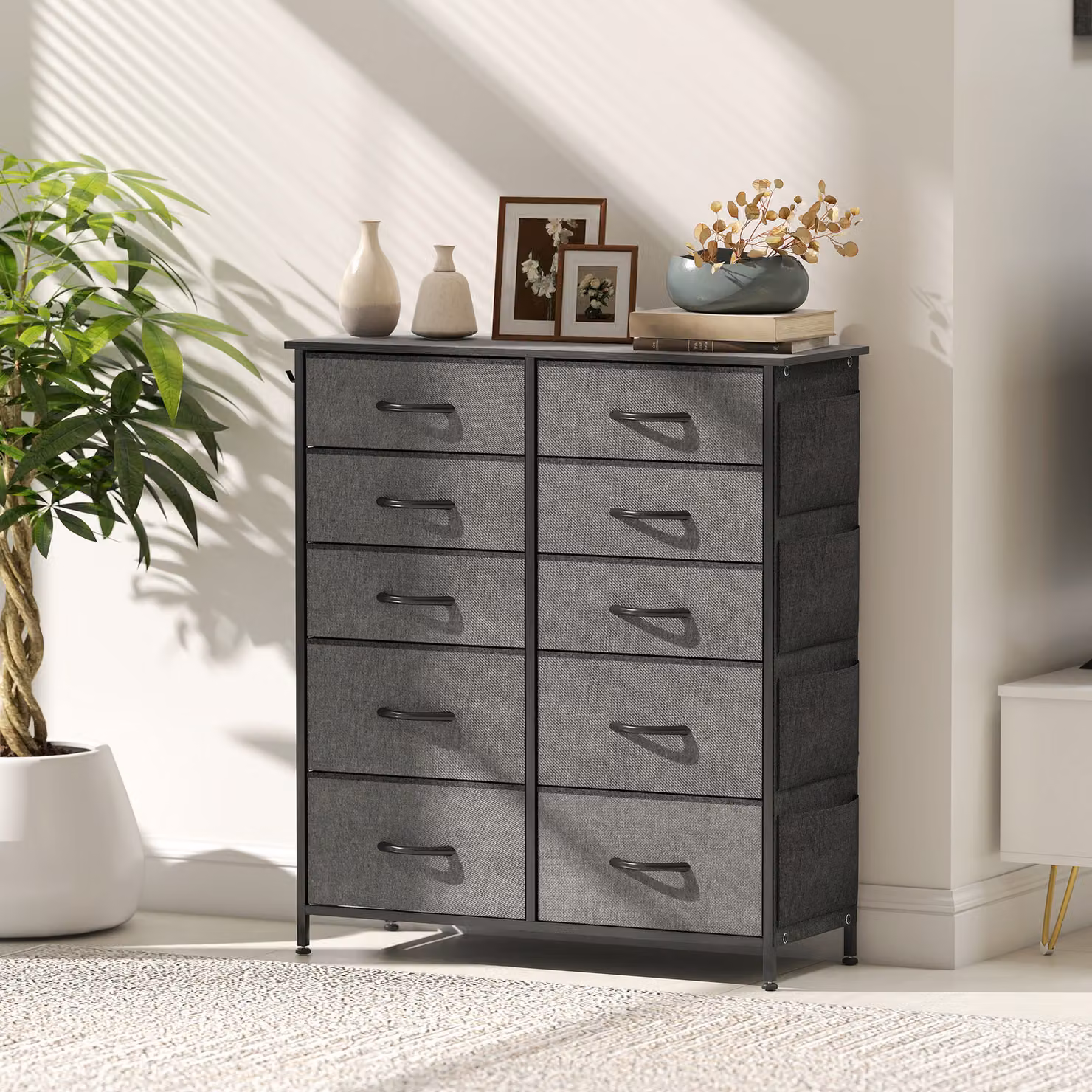 HOMCOM Chest of Ten Fabric Drawers in Charcoal Grey – 7
